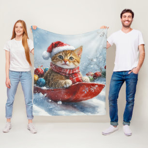 Abessinienkatze in Sledge Lass es Schnee Weihnacht Fleecedecke