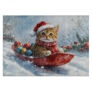 Abessinienkatze in Sledge Lass es Schnee Weihnacht Schneidebrett