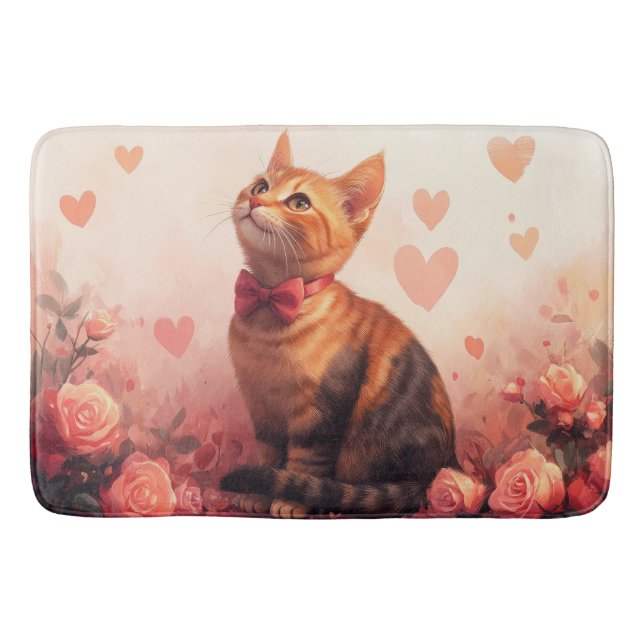 Abessinienkatze mit Rose - Valentinstag Badematte (Vorderseite)