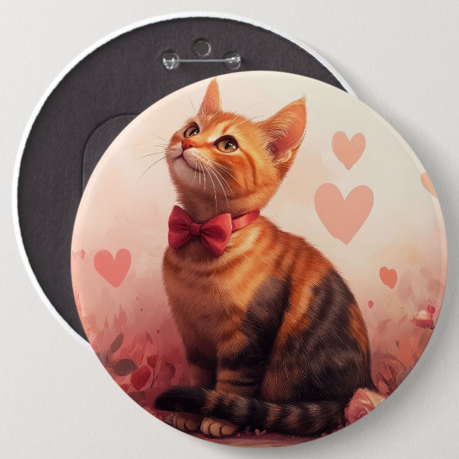 Abessinienkatze mit Rose - Valentinstag Button (Vorne & Hinten)