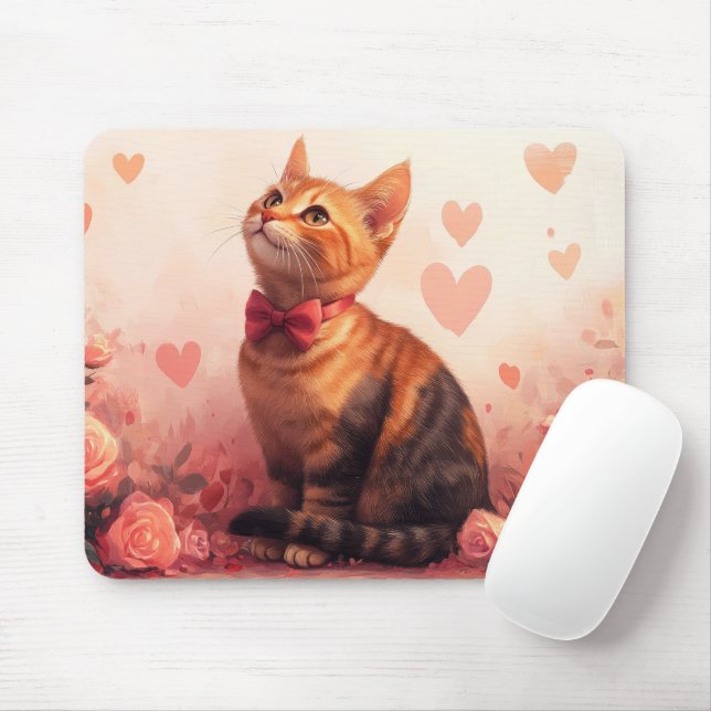 Abessinienkatze mit Rose - Valentinstag Mousepad (Mit Mouse)