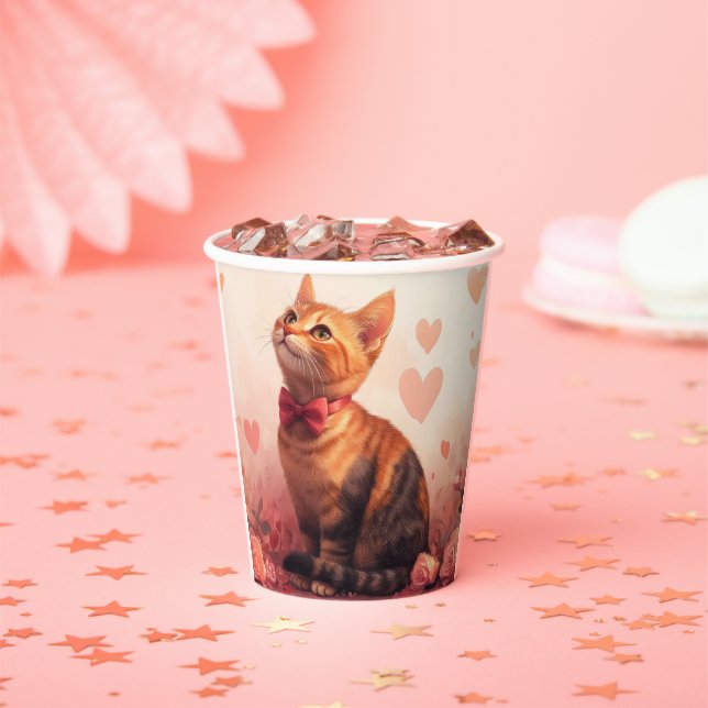 Abessinienkatze mit Rose - Valentinstag Pappbecher (Insitu)