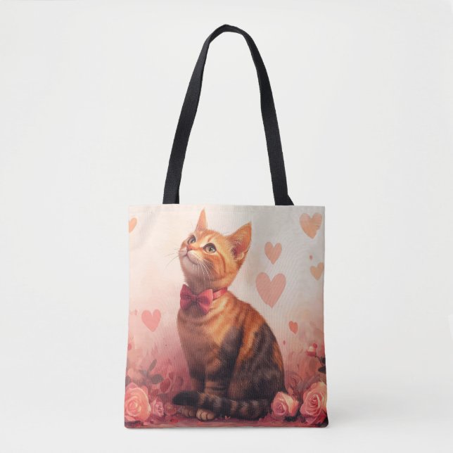 Abessinienkatze mit Rose - Valentinstag Tasche (Vorderseite)