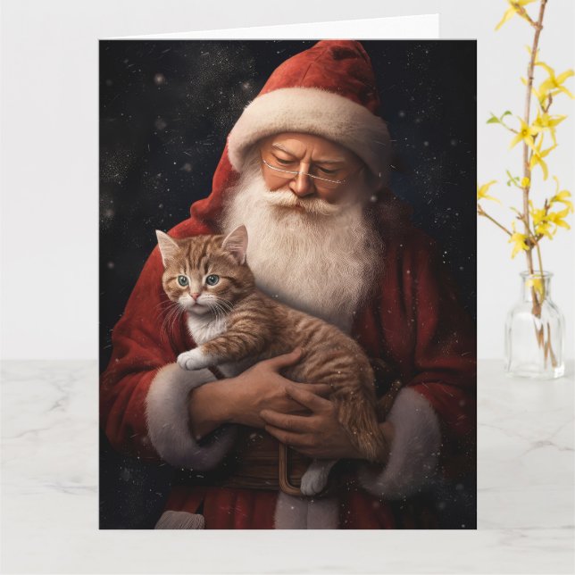 Abessinienkatze mit Weihnachtsmann Weihnachten Karte (Gelbe Blume)