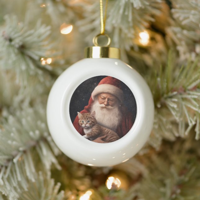 Abessinienkatze mit Weihnachtsmann Weihnachten Keramik Kugel-Ornament (Baum)