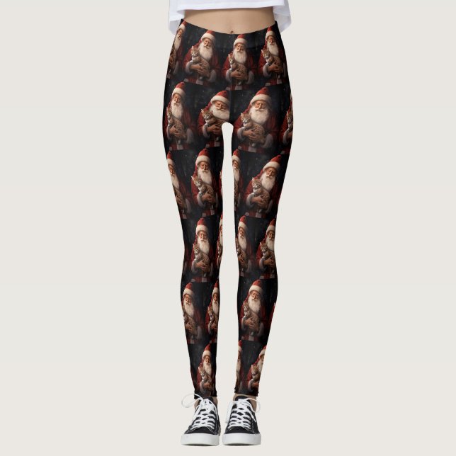 Abessinienkatze mit Weihnachtsmann Weihnachten Leggings (Vorderseite)