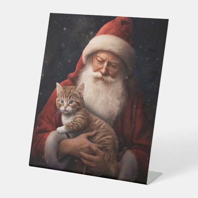 Abessinienkatze mit Weihnachtsmann Weihnachten Sockelschild (Vorderseite)
