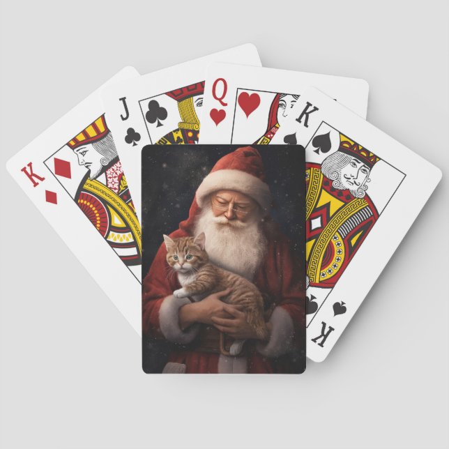Abessinienkatze mit Weihnachtsmann Weihnachten Spielkarten (Rückseite)