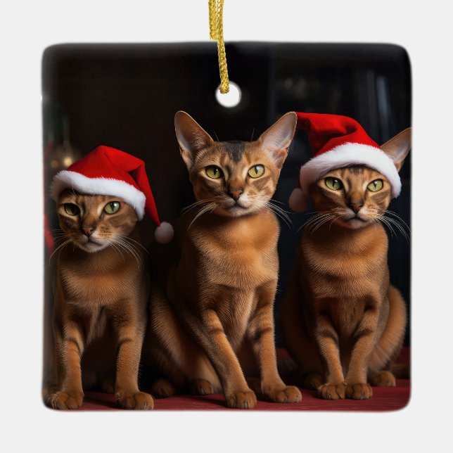 Abessinier am Feuerplatz Weihnachten Keramikornament (Vorderseite)