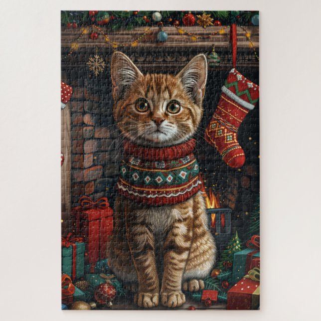 Abessinier mit Weihnachtsgeschenken Feuerplatz (Vertikal)