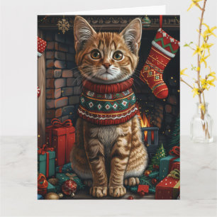Abessinier mit Weihnachtsgeschenken Feuerplatz Karte
