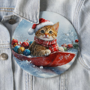Abessinierkatze im Schlitten Lass es schneien Weih Button