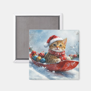 Abessinierkatze im Schlitten Lass es schneien Weih Magnet
