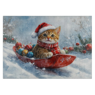 Abessinierkatze im Schlitten Lass es schneien Weih Schneidebrett