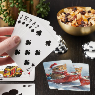 Abessinierkatze im Schlitten Lass es schneien Weih Spielkarten