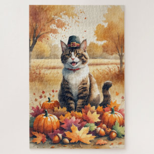 Abessinierkatze in Herbstblätter-Erntedank-Kunst
