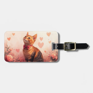 Abessinierkatze mit Rosen - Valentinstag  Gepäckanhänger