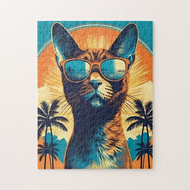 Abessinierkatze mit Sonnenbrille an einem tropisch (Vertikal)