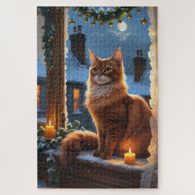 Abessinierkatze mit Weihnachtslichtern Urlaub (Vertikal)