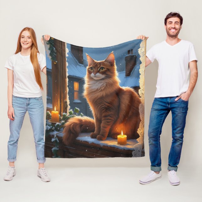 Abessinierkatze mit Weihnachtslichtern Urlaub Fleecedecke (Beispiel)