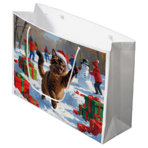 Abessinierkatze Weihnachten Festliche Schneeszene Große Geschenktüte
