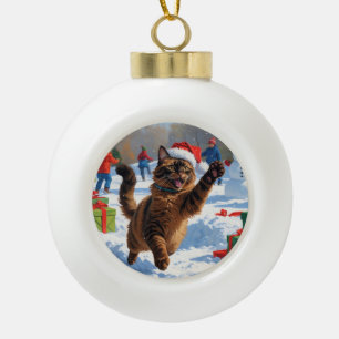 Abessinierkatze Weihnachten Festliche Schneeszene Keramik Kugel-Ornament
