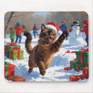 Abessinierkatze Weihnachten Festliche Schneeszene Mousepad