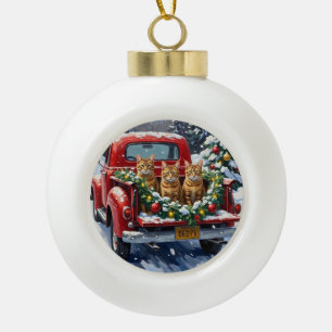 Abessinierkatze Weihnachten Rotes Lastwagen Ferien Keramik Kugel-Ornament