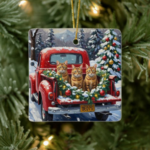 Abessinierkatze Weihnachten Rotes Lastwagen Ferien Keramikornament
