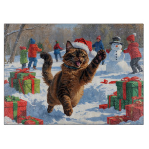 Abessinierkatze Weihnachtsfestliche Schneeszene Schneidebrett