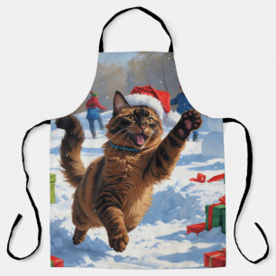 Abessinierkatze Weihnachtsfestliche Schneeszene Schürze