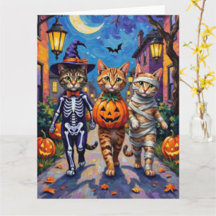 Abessinierkatzen beim Trick-or-Treat an Halloween Karte