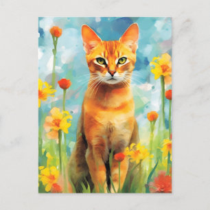 Abessinikatze farbige Aquarellbilder Postkarte