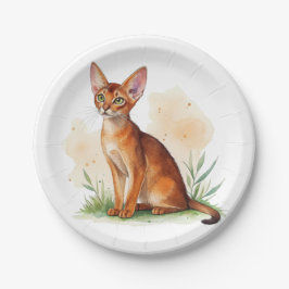 Abessinische Katze umgeben von sanften Farben und  Pappteller