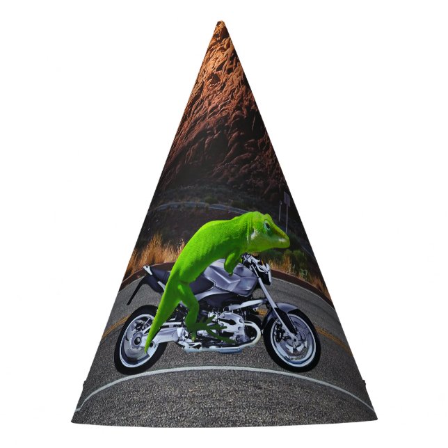 Abfahrt in den Ruhestand Custom Gecko Motorrad Partyhütchen (Vorderseite)