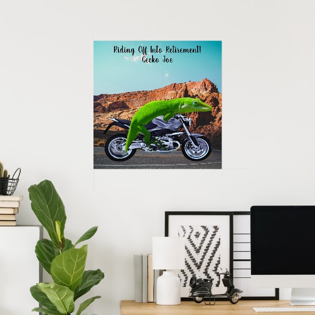 Abfahrt in den Ruhestand Custom Gecko Motorrad Poster (Heimbüro)