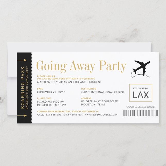 Abfahrt Party Boarding Ticket Einladung (Vorderseite)