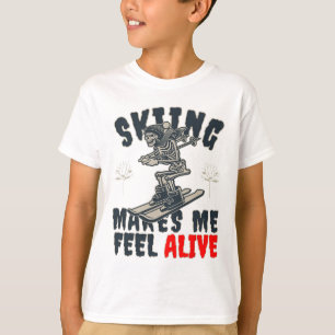 Abfahrt-Skilauf Skelett Ich fühle mich lebendig be T-Shirt