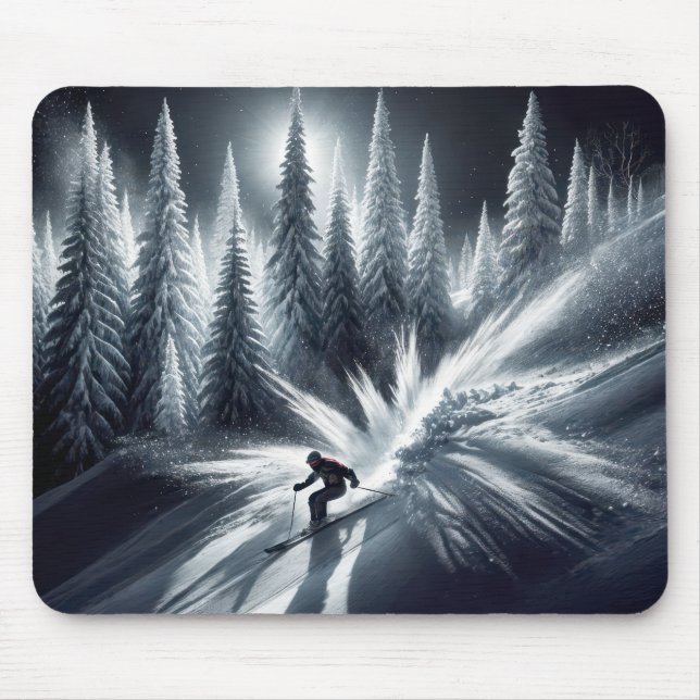 Abfahrtskier im Mondschein Mousepad (Vorne)