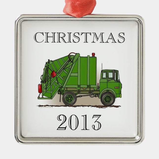 Abfall-LKW-Grün Silbernes Ornament (Vorne)