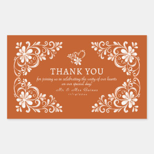 Abgebrannte Orange Shabby Chic Dankeschön Hochzeit Rechteckiger Aufkleber