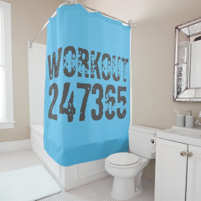Abgelaufener und kratzter Text Workout 247365 Blau Duschvorhang (Beispiel)