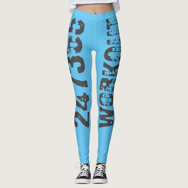 Abgelaufener und kratzter Text Workout 247365 Blau Leggings (Vorderseite)