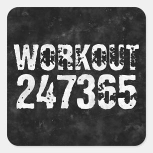 Abgelaufener und kratzter Text Workout 247365 Vint Quadratischer Aufkleber