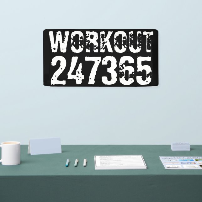 Abgelaufener und kratzter Text Workout 247365 weiß Banner (Messe)
