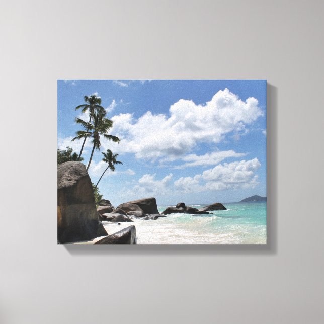 Abgelegener Strand auf den Seychellen Leinwanddruck (Vorderseite)