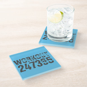 Abgenutzt und zerkratzter Text Workout 247365 blau Glasuntersetzer