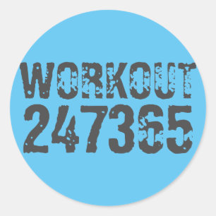 Abgenutzt und zerkratzter Text Workout 247365 blau Runder Aufkleber