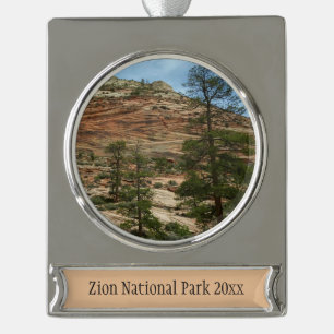 Abgenutzte Felsmauern im Zion-Nationalpark Banner-Ornament Silber
