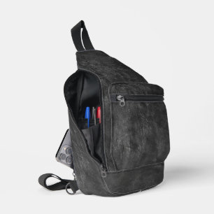 Abgenutzte schwarze Ledertextur Crossbody Bag